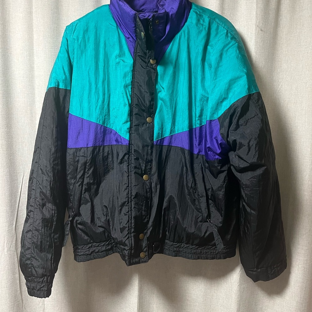 Vintage Colorblock Jacket in Teal, Purple & Black